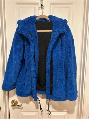 Free People Electric Blue Sherpa Hooded Coat